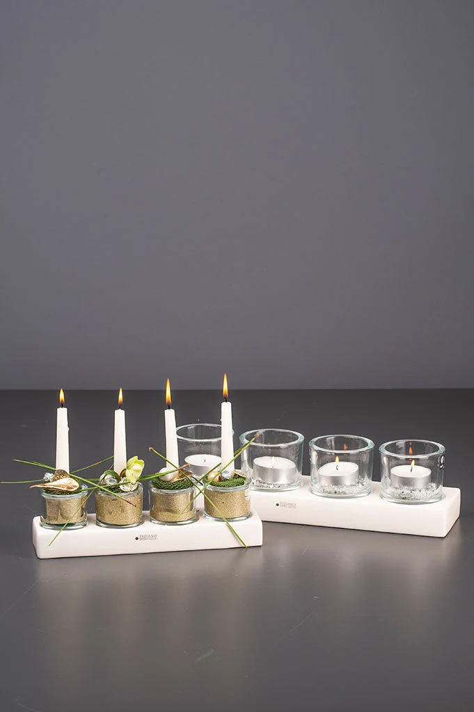 Tischlicht Mantova creme-weiß mit 4 Lichtern Klarglas