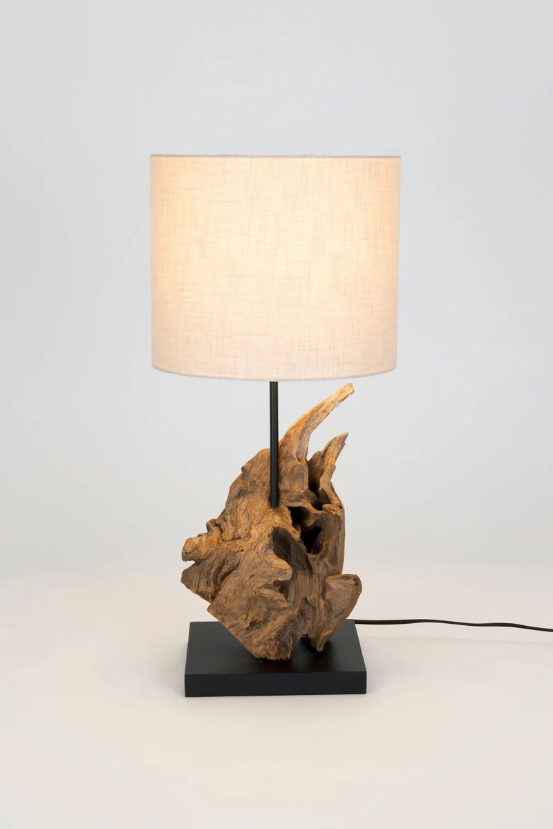 Tischlampe Filicudi Akazienholz mit Schirm Rund Ø 27cm