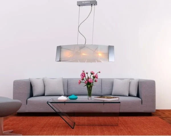 Moderne Glas Pendelleuchte FERIA – 3-flammige Hängelampe Chrom Weiß