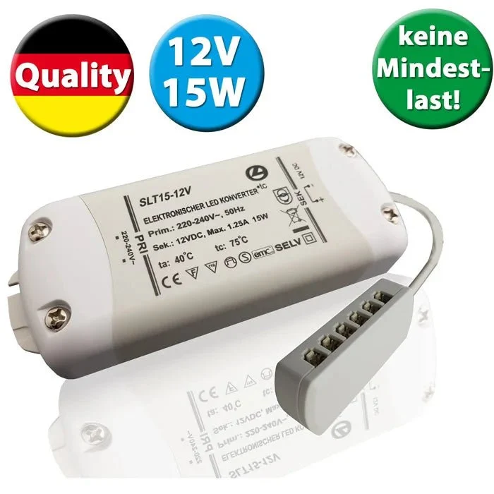 SELF LED Trafo SLT15-12V – 15 W, 12 V DC, inkl. 6-fach Verteiler (Konstantspannung)