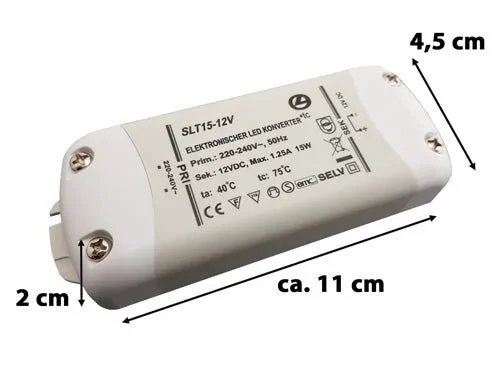 SELF LED Trafo SLT15-12V – 15 W, 12 V DC, inkl. 6-fach Verteiler (Konstantspannung)
