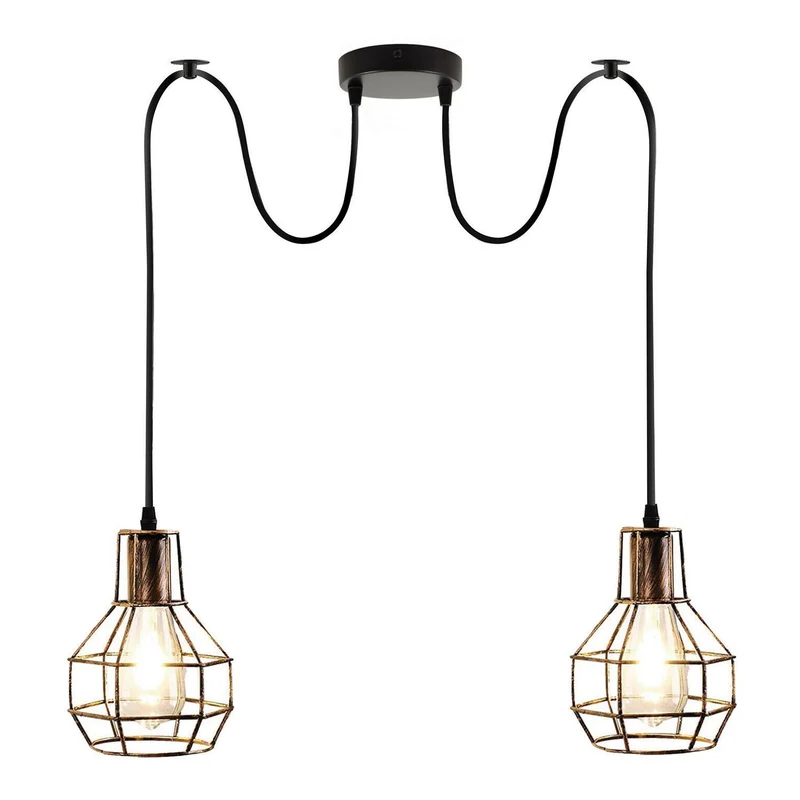 Vintage Spinnenlampe Doppel-Pendelleuchte Käfigschirme~1794