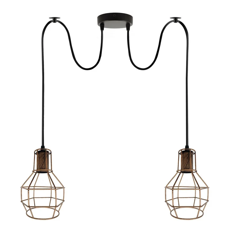 Vintage Spinnenlampe Doppel-Pendelleuchte Käfigschirme~1794