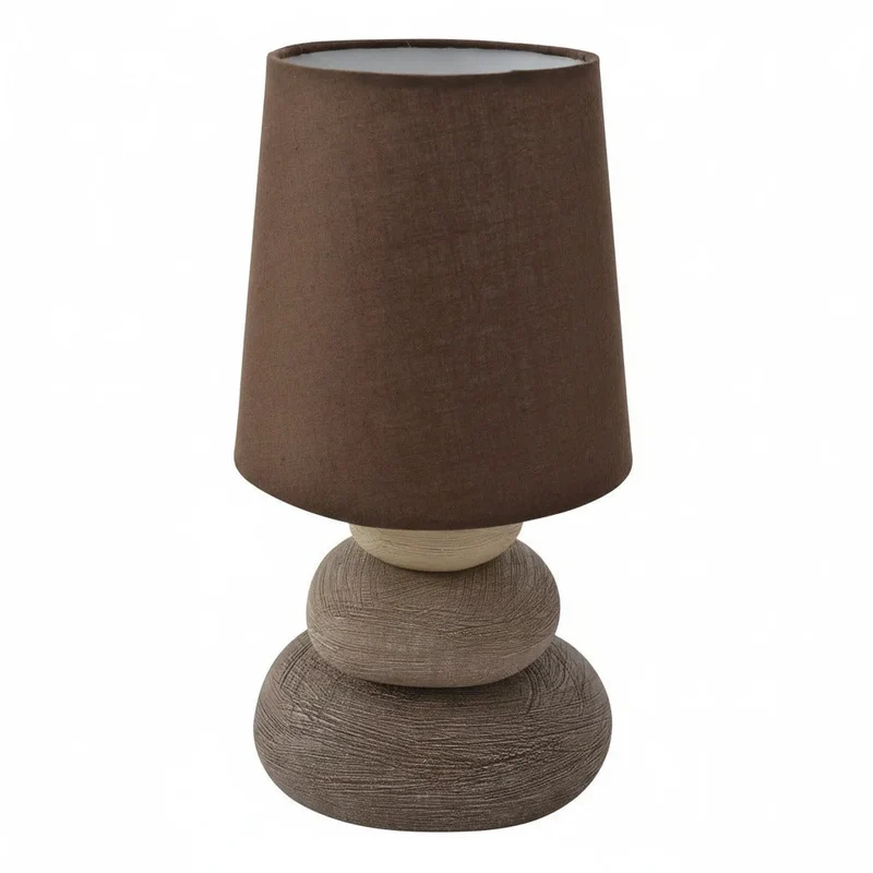 Näve Natur Tischleuchte – Keramikfuß in Steinoptik, brauner Stoffschirm, 30 cm, E14