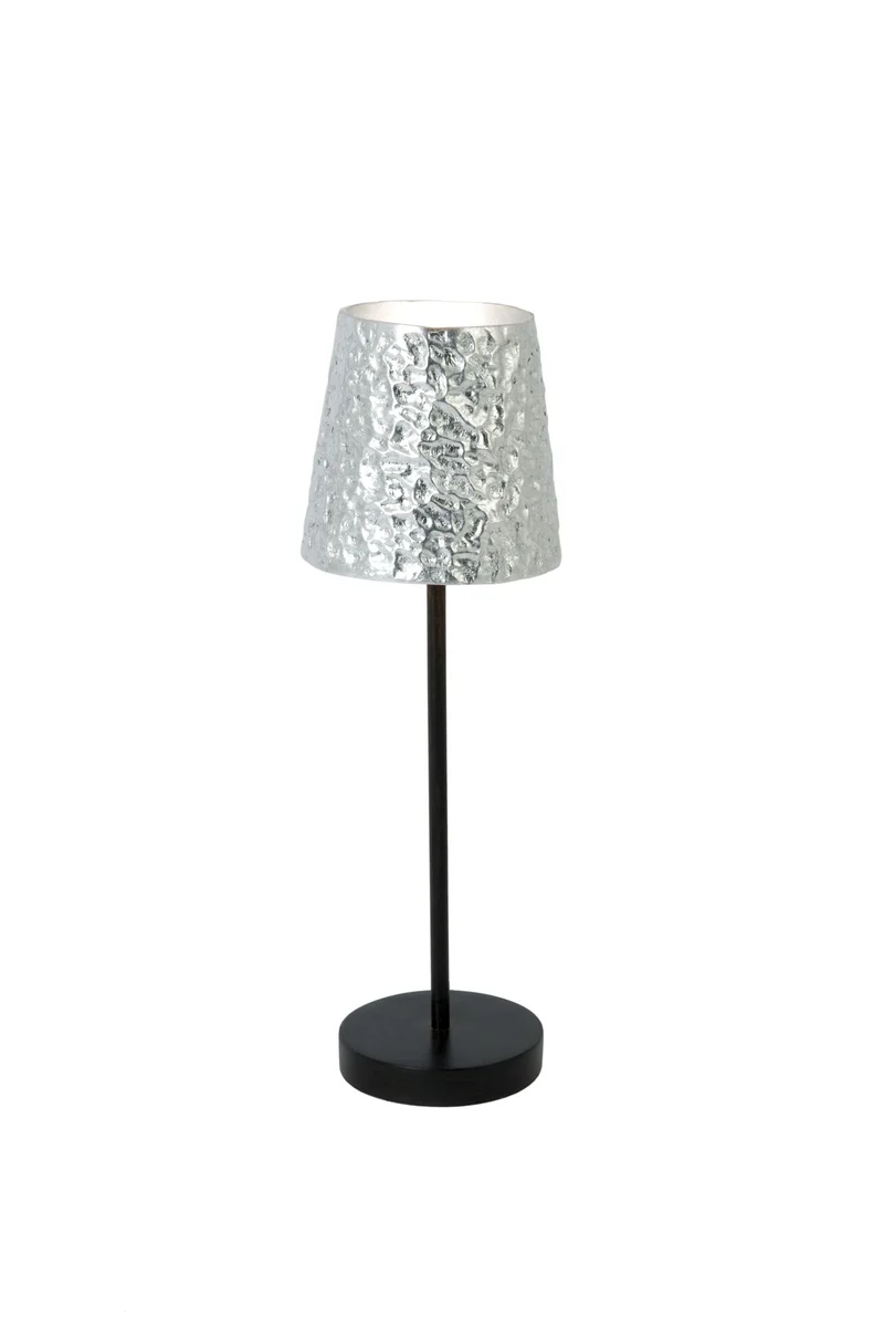 Tischlampe Meteor Medio Außen Silber gehämmert mit Schirm