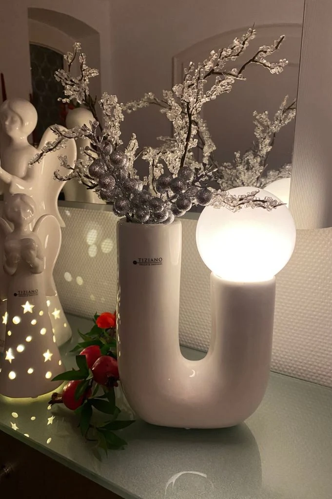 Lampe Fiorello 22cm U-Form mit LED Birne creme-weiß