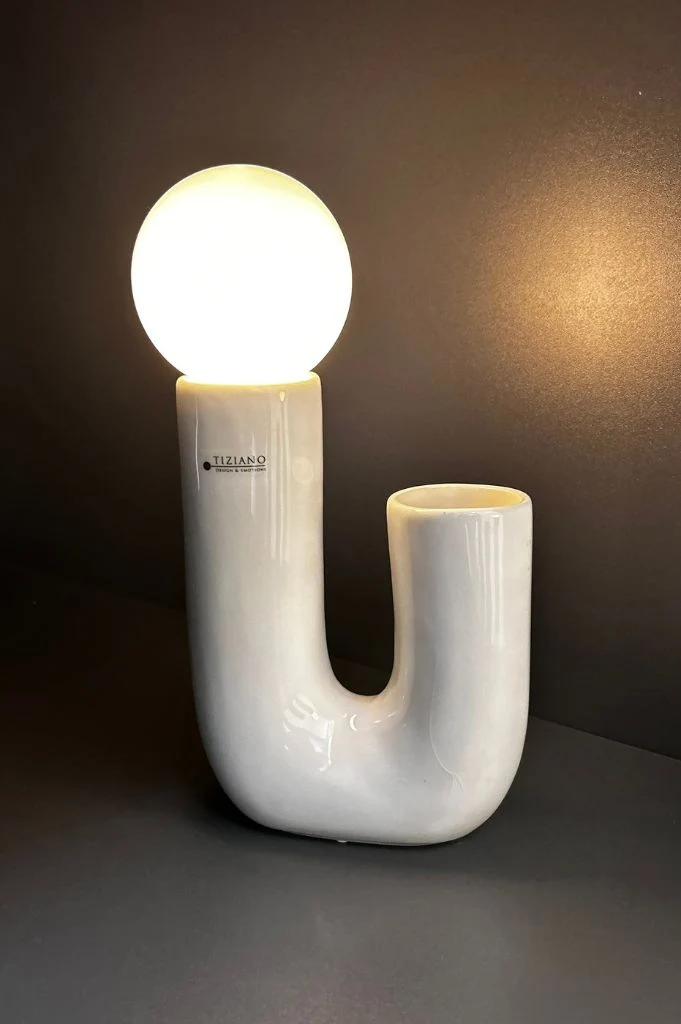 Lampe Fiorello 22cm U-Form mit LED Birne creme-weiß