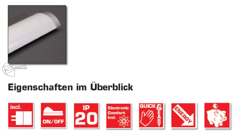 LEROS Unterbauleuchte 8W T5 mit Schalter – 37 cm Lichtleiste – Möbel- & Küchenleuchte Weiß