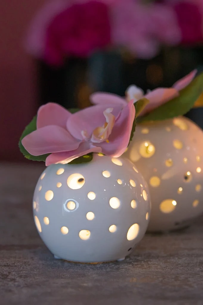 Lichtkugel Padova mit Orchidee rosa-gelb
