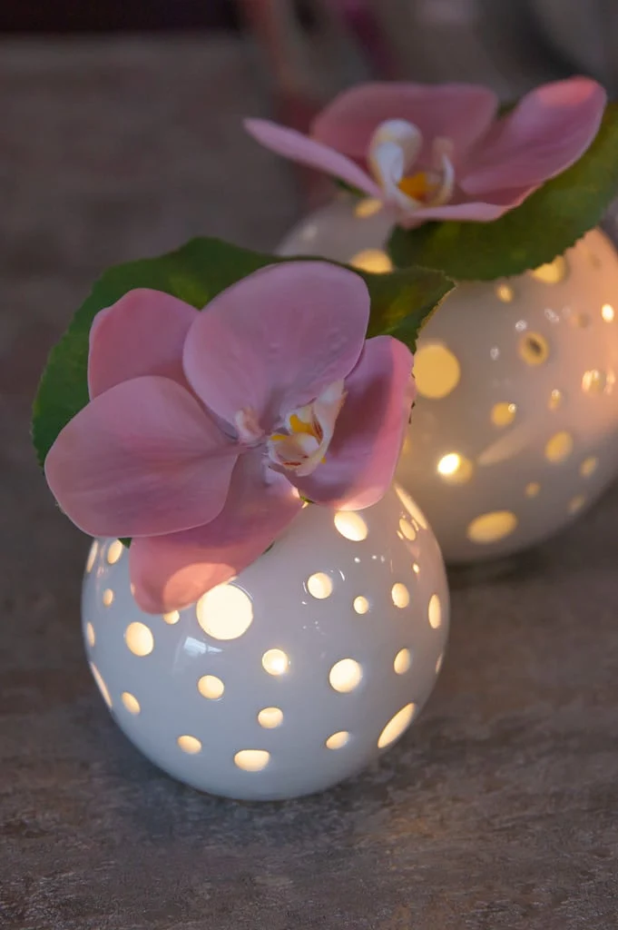Lichtkugel Padova mit Orchidee rosa-gelb
