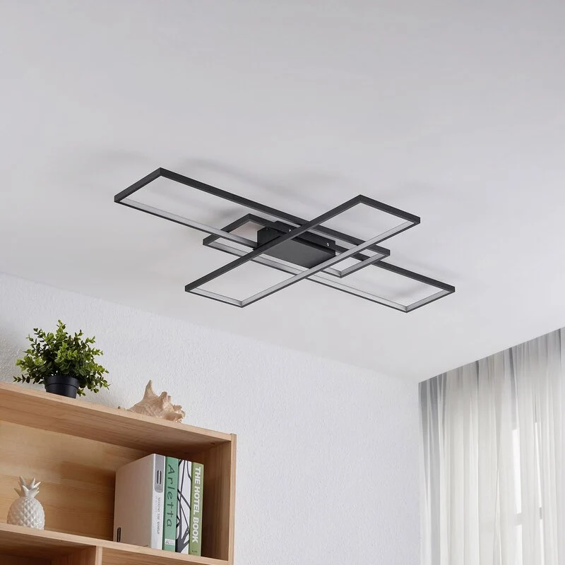B-Ware Lindby Deckenleuchte Zimmerlampe LED Tetson dimmbar Schwarz Metall Beleuchtung