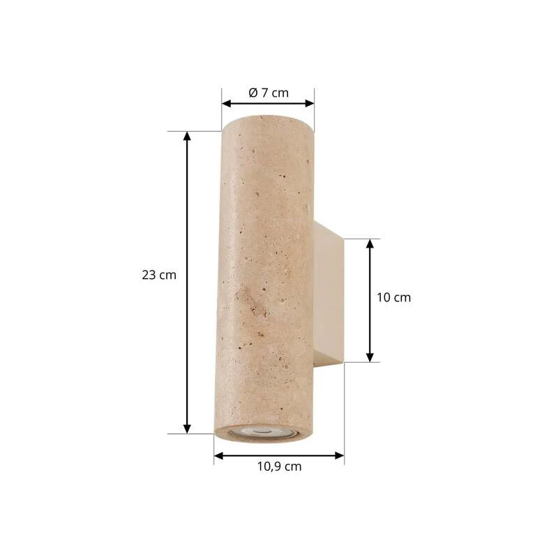 B-Ware Lucande Wandleuchte Tavira Travertin Beige Up Down dimmbar 7x23x11 cm