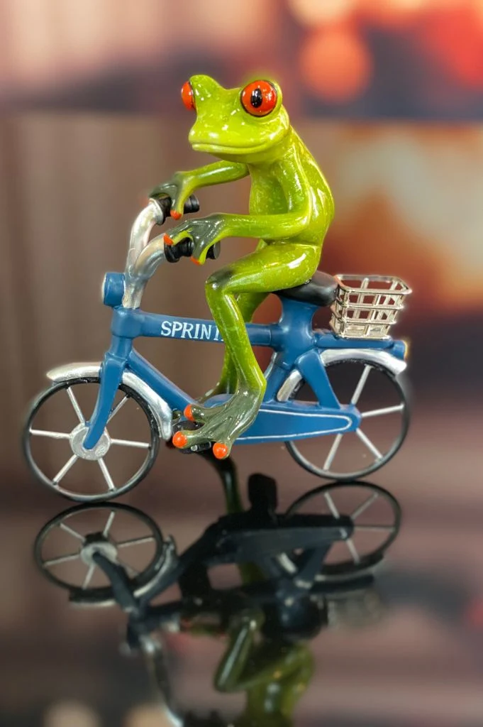 Deko Frosch Fridolin hellgrün auf Fahrrad