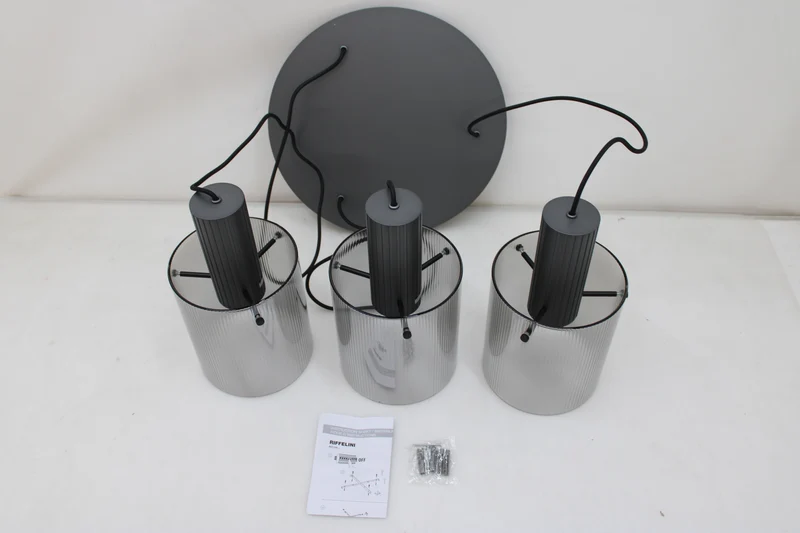 B-Ware Brilliant Riffelini Hängelampe Pendelleuchte Glas rauchgrau Designer Lampe