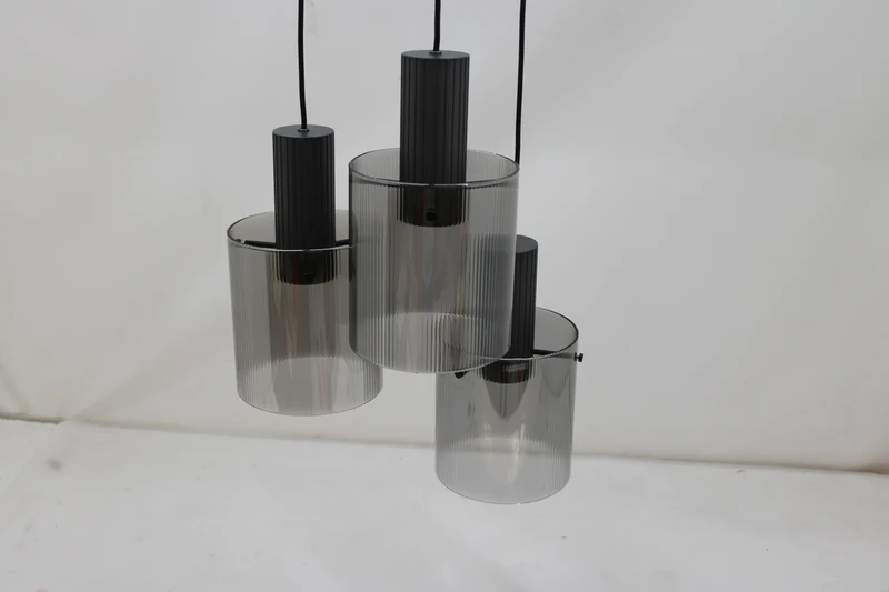 B-Ware Brilliant Riffelini Hängelampe Pendelleuchte Glas rauchgrau Designer Lampe