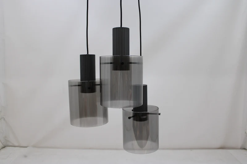 B-Ware Brilliant Riffelini Hängelampe Pendelleuchte Glas rauchgrau Designer Lampe