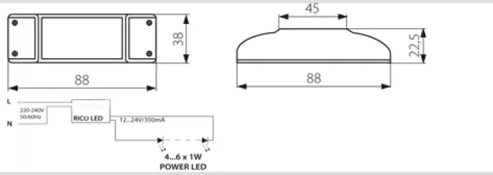 RICOLED LED-Treiber 4–6 W – 350 mA Konstantstrom, 230 V → 12–24 V DC, IP20