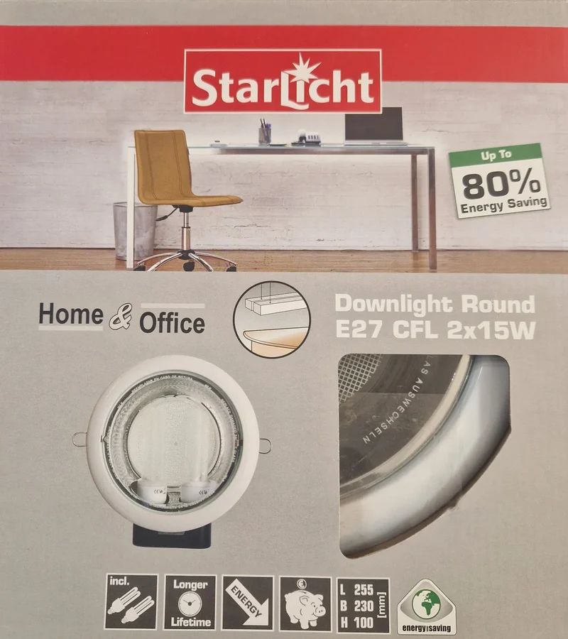 Starlicht Einbauspot Downlight rund Ø255 mm – 2×E27, neutralweiß 4000 K