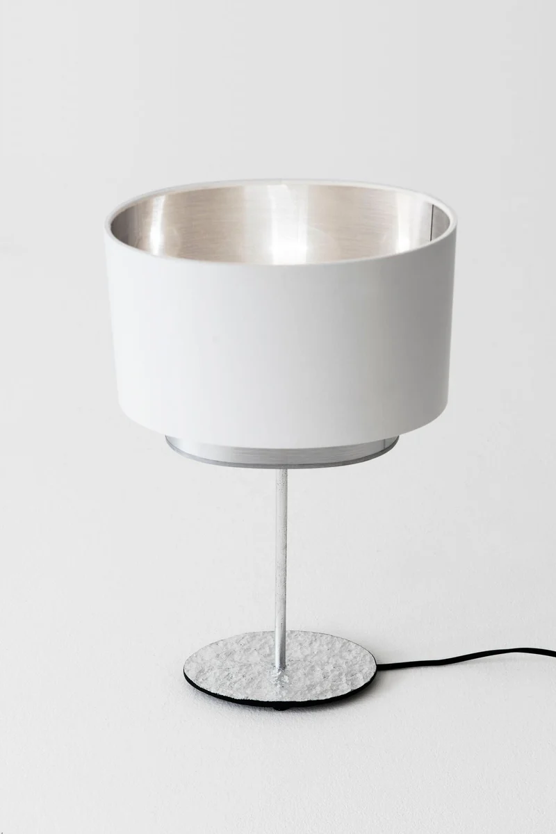 Tischlampe Mattia Oval Perla Silk mit Schirm