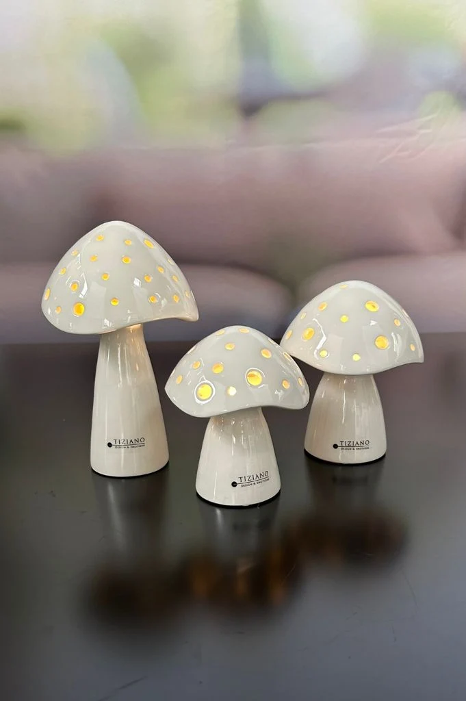 Deko Pilz Niara LED hoch creme-weiß