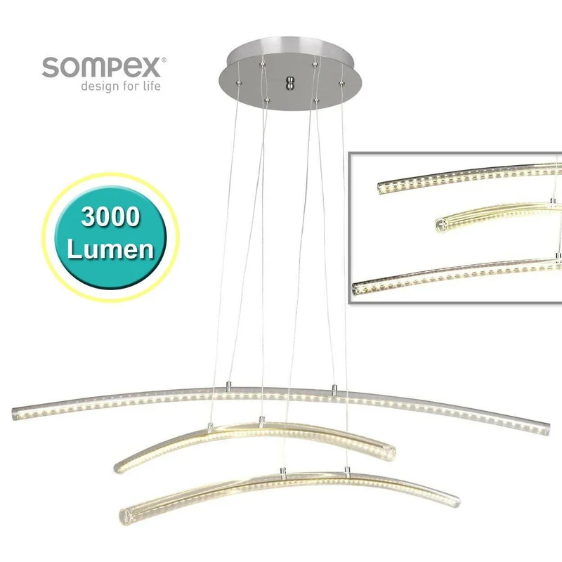 Stripe 43W LED Pendelleuchte Chrom – Design Balkenleuchte mit 3 Acryl-Stäben