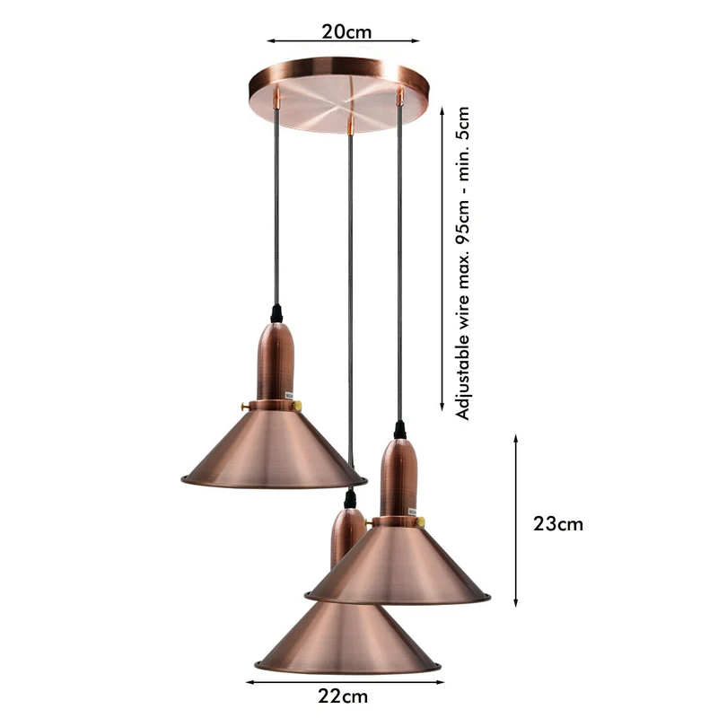 Industrielle Retro Kupfer Metallkegelform Schatten Innendecken Pendelleuchte Armatur~1614
