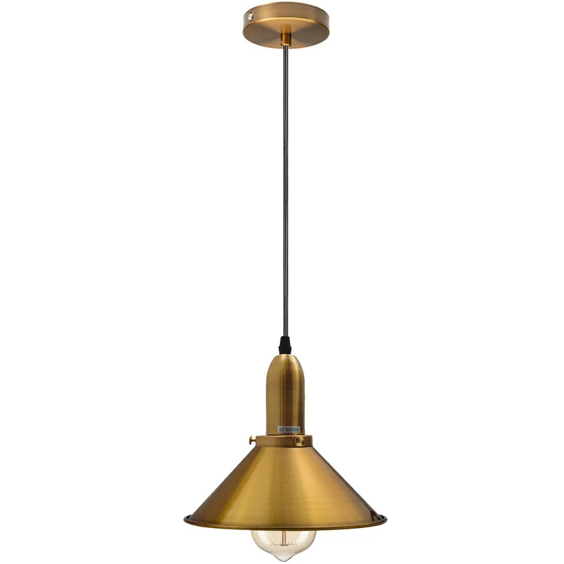Industrielle Retro Gelb Messing Metall Kegelform Schatten Indoor Hängende Deckenpendelleuchte~1609