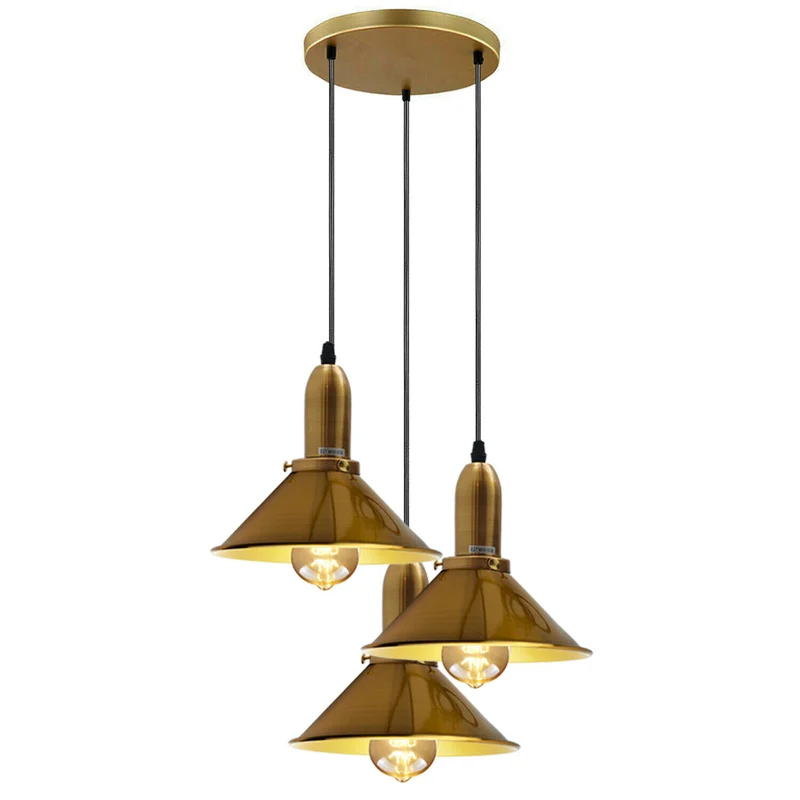 Industrielle Retro Gelb Messing Metall Kegelform Schatten Indoor Hängende Deckenpendelleuchte~1609