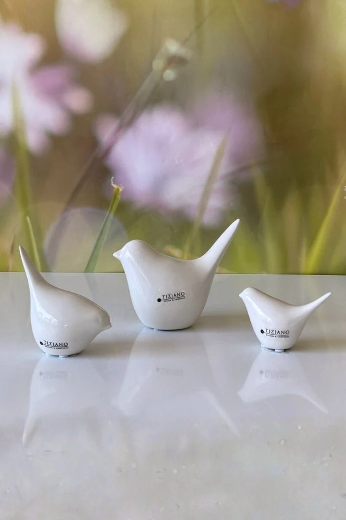 3er Set Vogel Alfredo creme-weiß