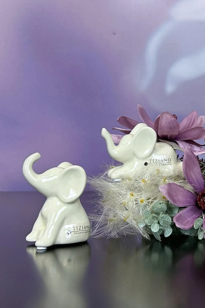 Deko Elefant Leon Mini sitzend creme-weiß