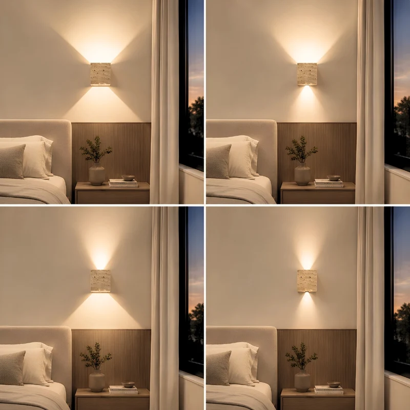 s.luce Travea LED Wandleuchte aus Travertin-Stein