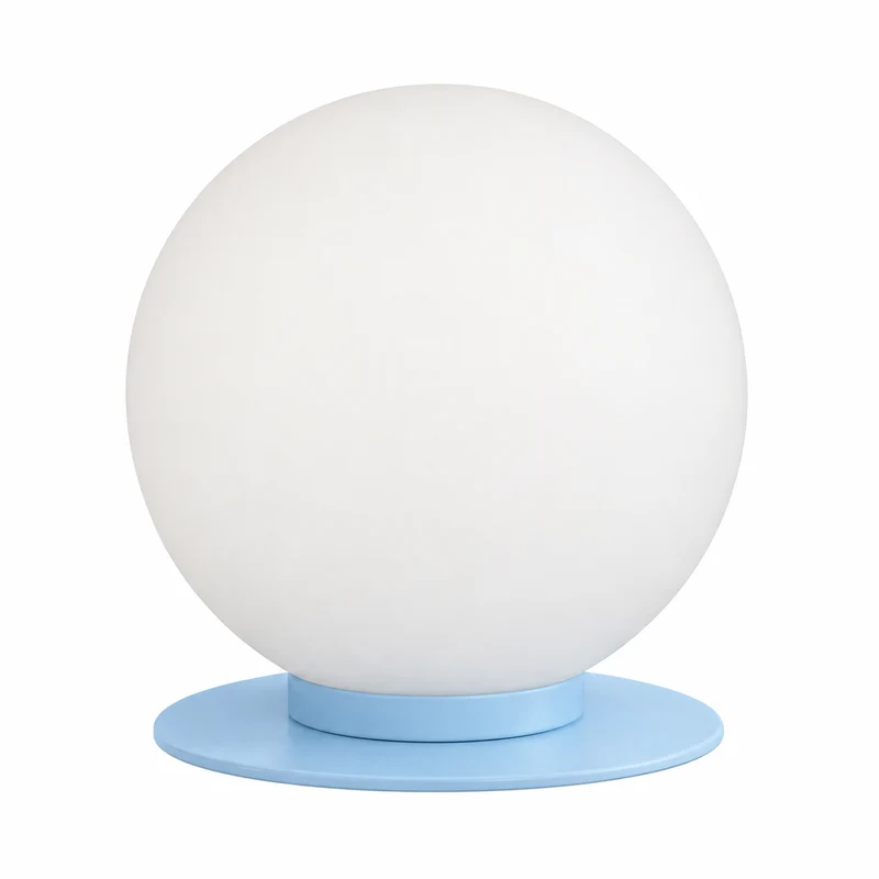 Honsel PASTELL Kugel-Tischlampe – weißes Milchglas, hellblauer Sockel, Ø 15 cm, E14
