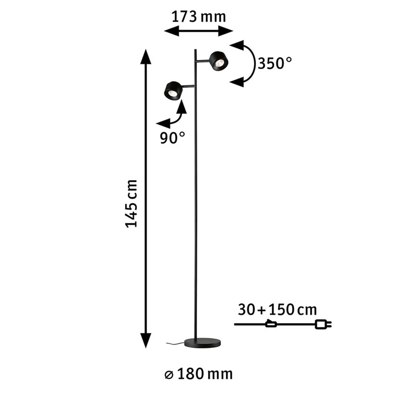 LED Stehleuchte Puric Pane 3 Stufen-Dimmbar Schwarz