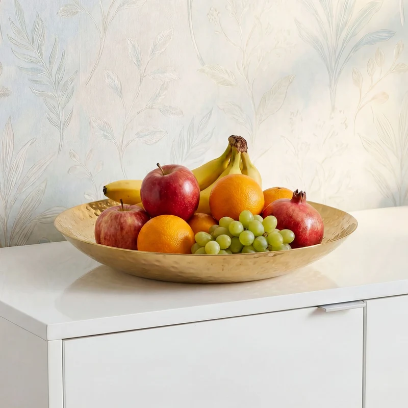 Obstschale Gold Rund aus Aluminium im Hammerschlag-Design, 36 cm Ø