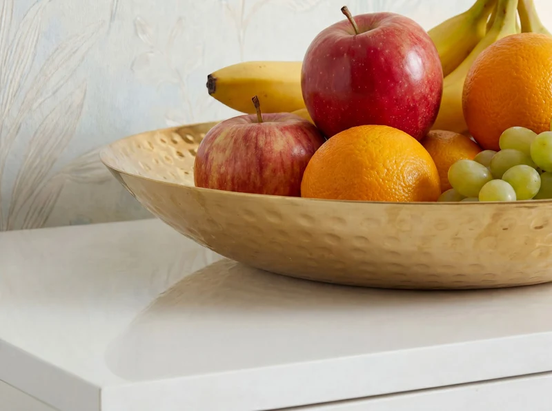 Obstschale Gold Rund aus Aluminium im Hammerschlag-Design, 36 cm Ø