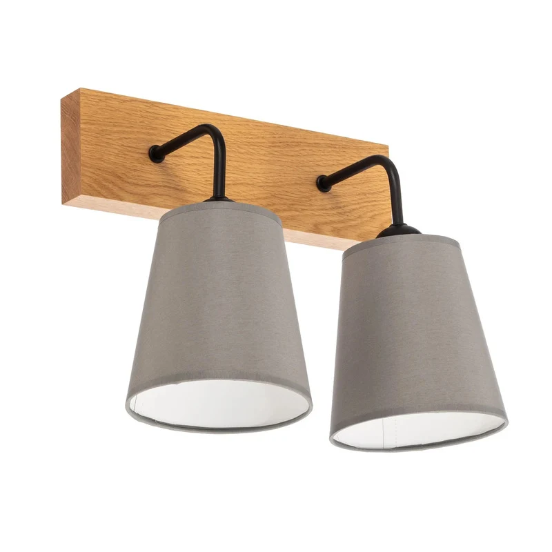 B-Ware Envostar Wandleuchte grau Risco 2-flg. Stoffschirm dimmbar E27 Holz 33x30cm