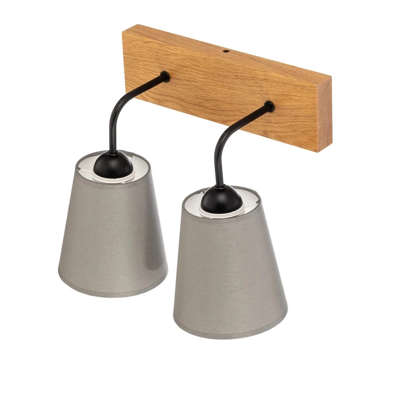 B-Ware Envostar Wandleuchte grau Risco 2-flg. Stoffschirm dimmbar E27 Holz 33x30cm