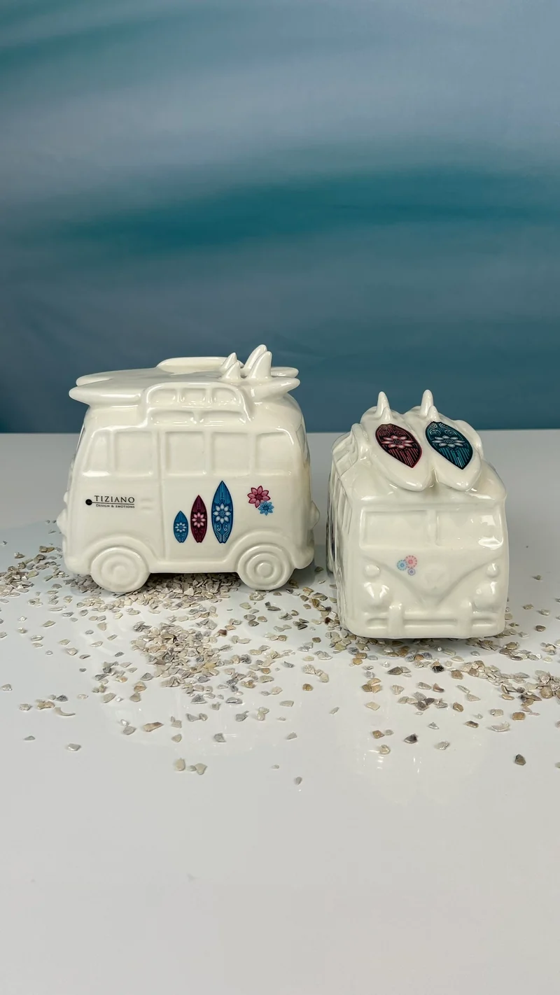 Deko Bus Forano mit Surfbrett creme-weiß mit Decal