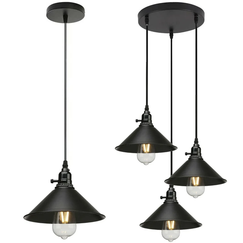 Vintage Industrie 3-Wege Deckenpendelleuchte Metall Retro Loft Hang Lampenschirm~1678
