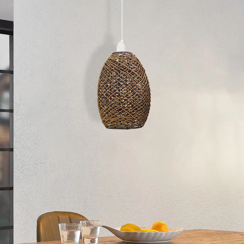 Vintage-Lampenschirm aus Rattan im Trommeldrahtkäfig-Stil – Natürliches Design, handgefertigt~1417