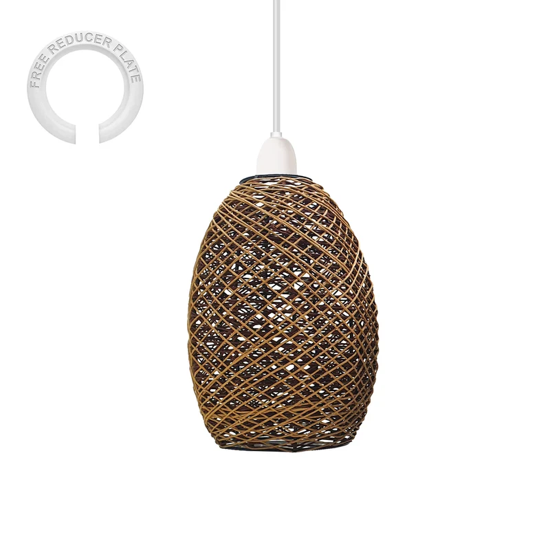 Vintage-Lampenschirm aus Rattan im Trommeldrahtkäfig-Stil – Natürliches Design, handgefertigt~1417