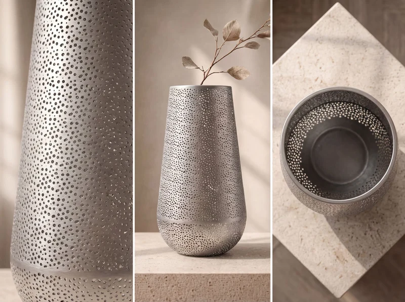Bodenvase Metall 47 cm Silber, handgefertigte Standvase Wohnzimmer