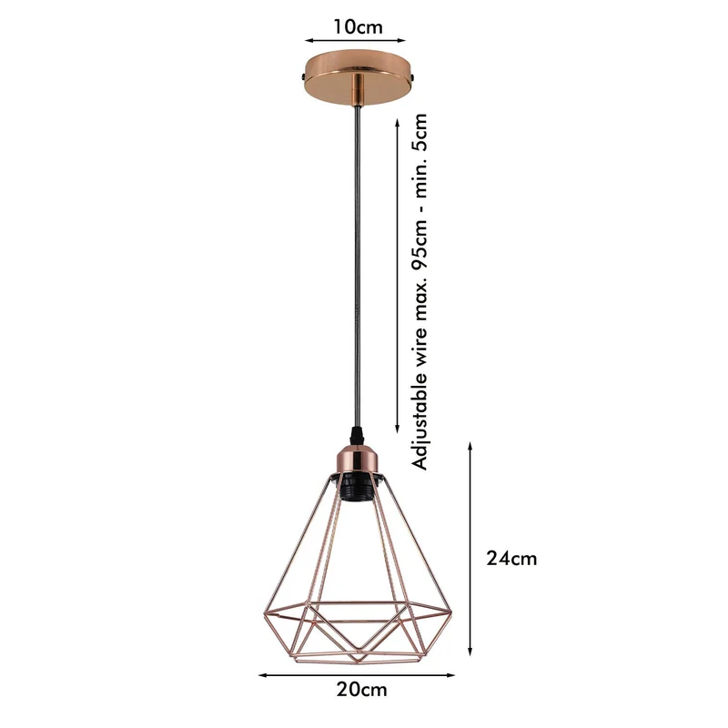 Industrielle Vintage Loft Rose Gold ohne Glühbirne Diamantform Kronleuchter Deckenpendelleuchte Lampe~1650
