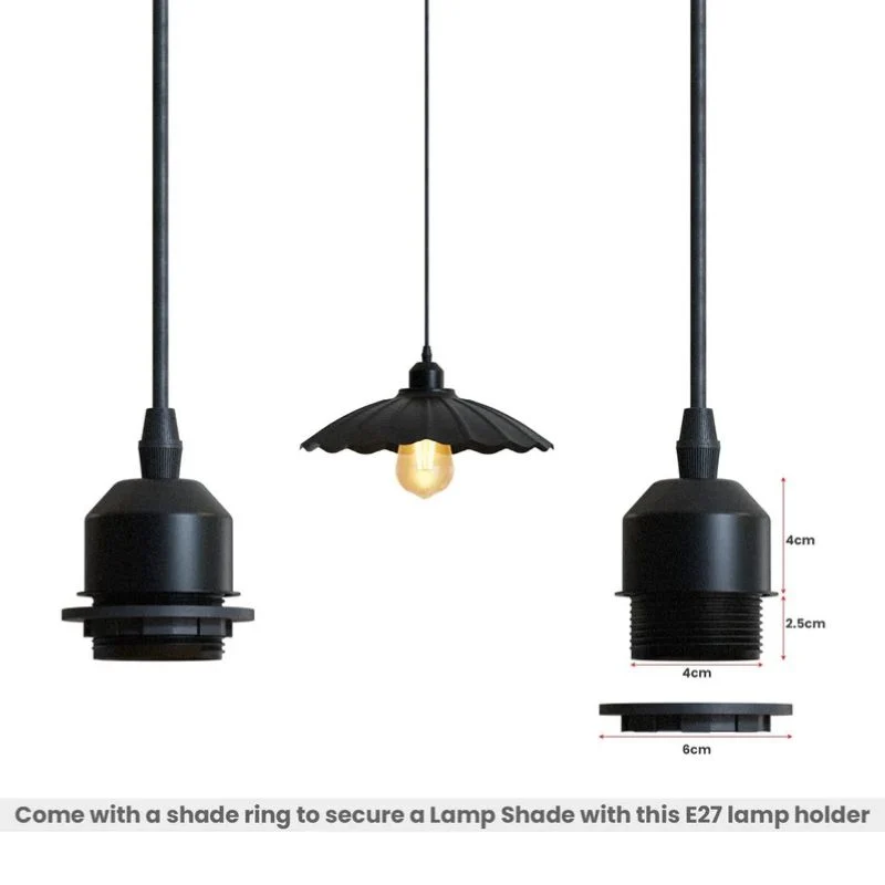 E27 Lampenfassung mit 90 cm Pendelkabel – Schwarz mit ~1647