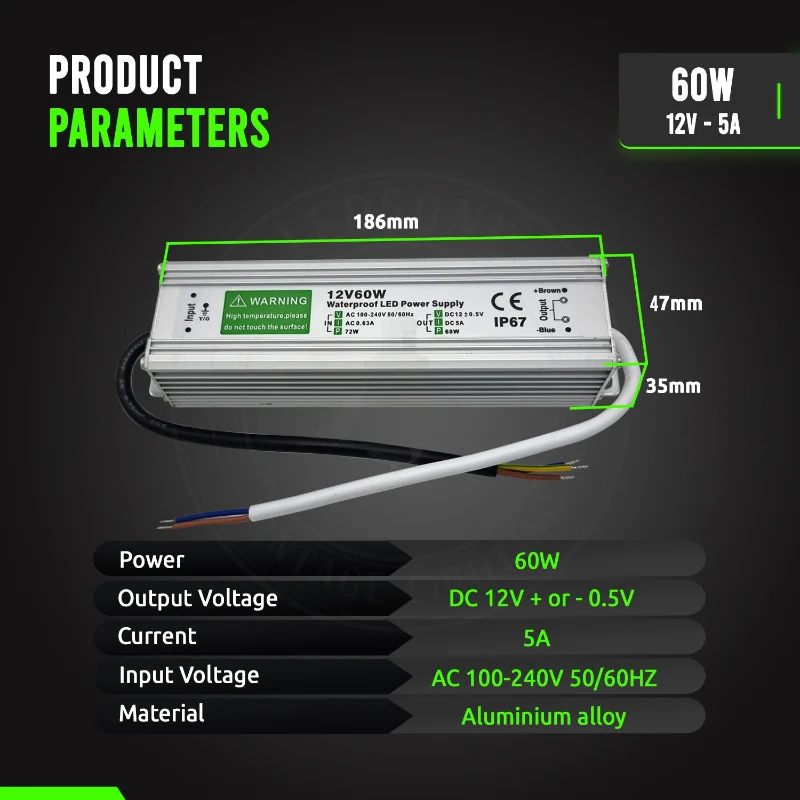LED trafo 12v IP67 wasserdicht Netzteil 10W - 350W ~1545