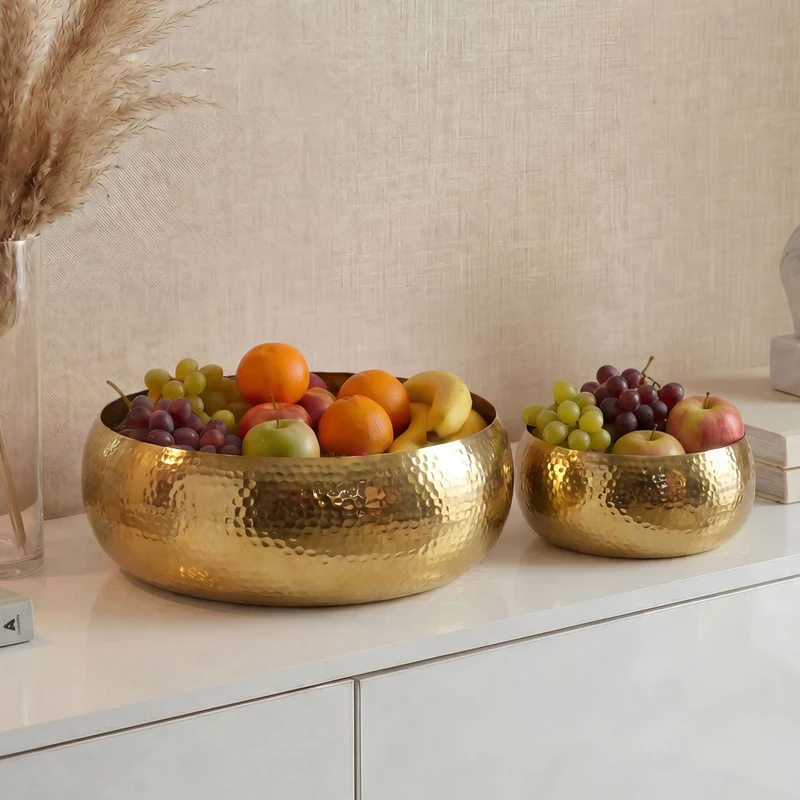 Obstschalen-Set Gold aus Aluminium mit Hammerschlag-Optik, Wohnling