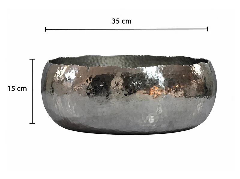 Obstschale Rund Silber 35 cm aus Aluminium mit Hammerschlag-Optik