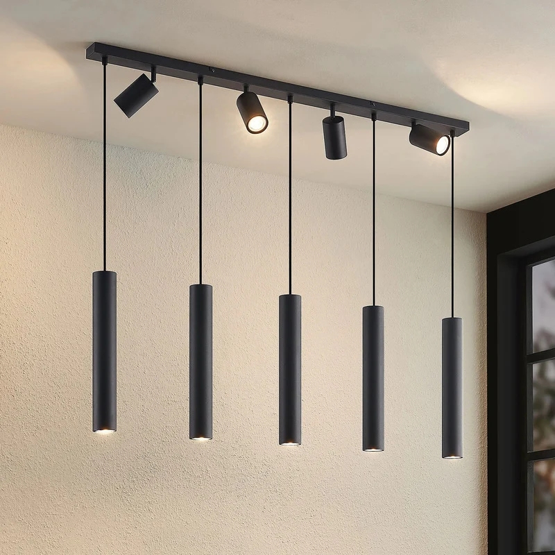 B-Ware Lindby Hängeleuchte Sanad LED Pendelleuchte 9-flammig dimmbar schwarz 116cm