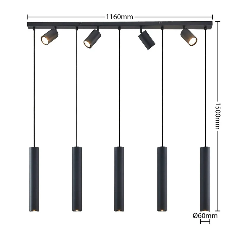 B-Ware Lindby Hängeleuchte Sanad LED Pendelleuchte 9-flammig dimmbar schwarz 116cm
