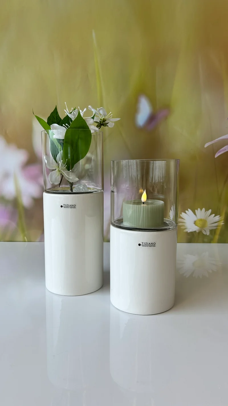 Windlicht Laterna creme mit Klarglas